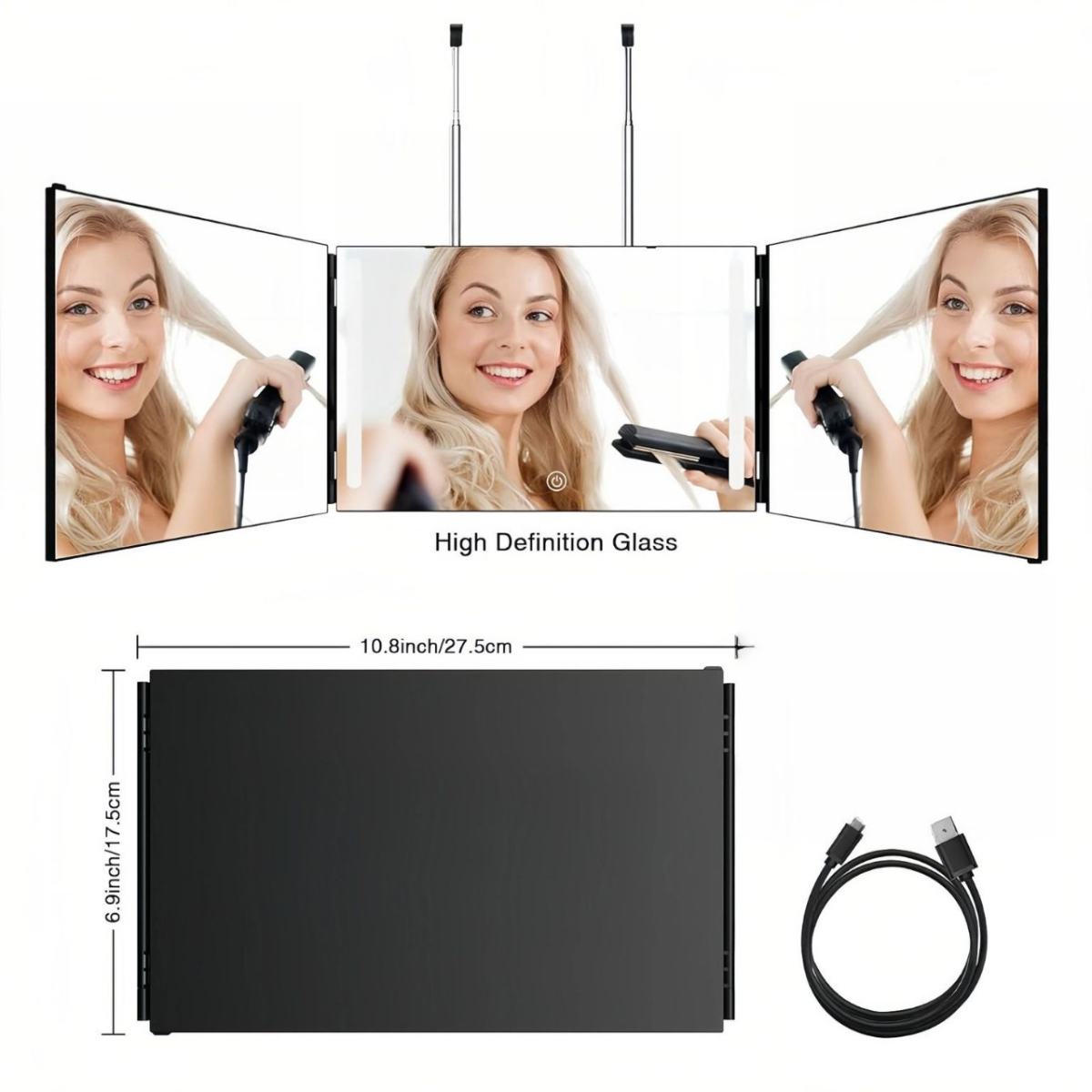 Amazon Bestseller Extendable Suspended Three-Sided Folding Makeup Mirror