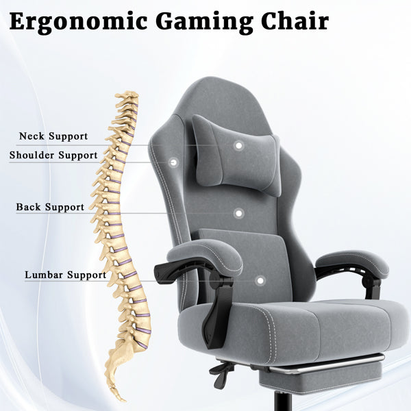 Ergonomic Gaming Chair, Video Game Chair With Massage Lumbar Support And Footrest, Height Adjustable Fabric Computer Chair With Pocket Spring Cushion, Gray