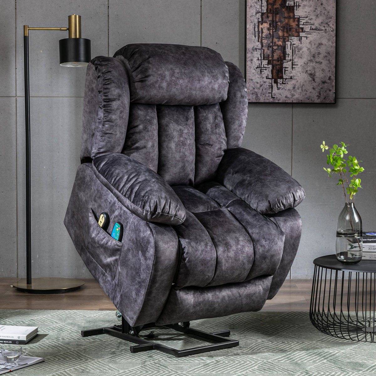Power Massage Lift Recliner Chair With Heat & Vibration For Elderly, Heavy Duty And Safety Motion Reclining Mechanism - Antiskid Fabric Sofa Contempoary Overstuffed Design