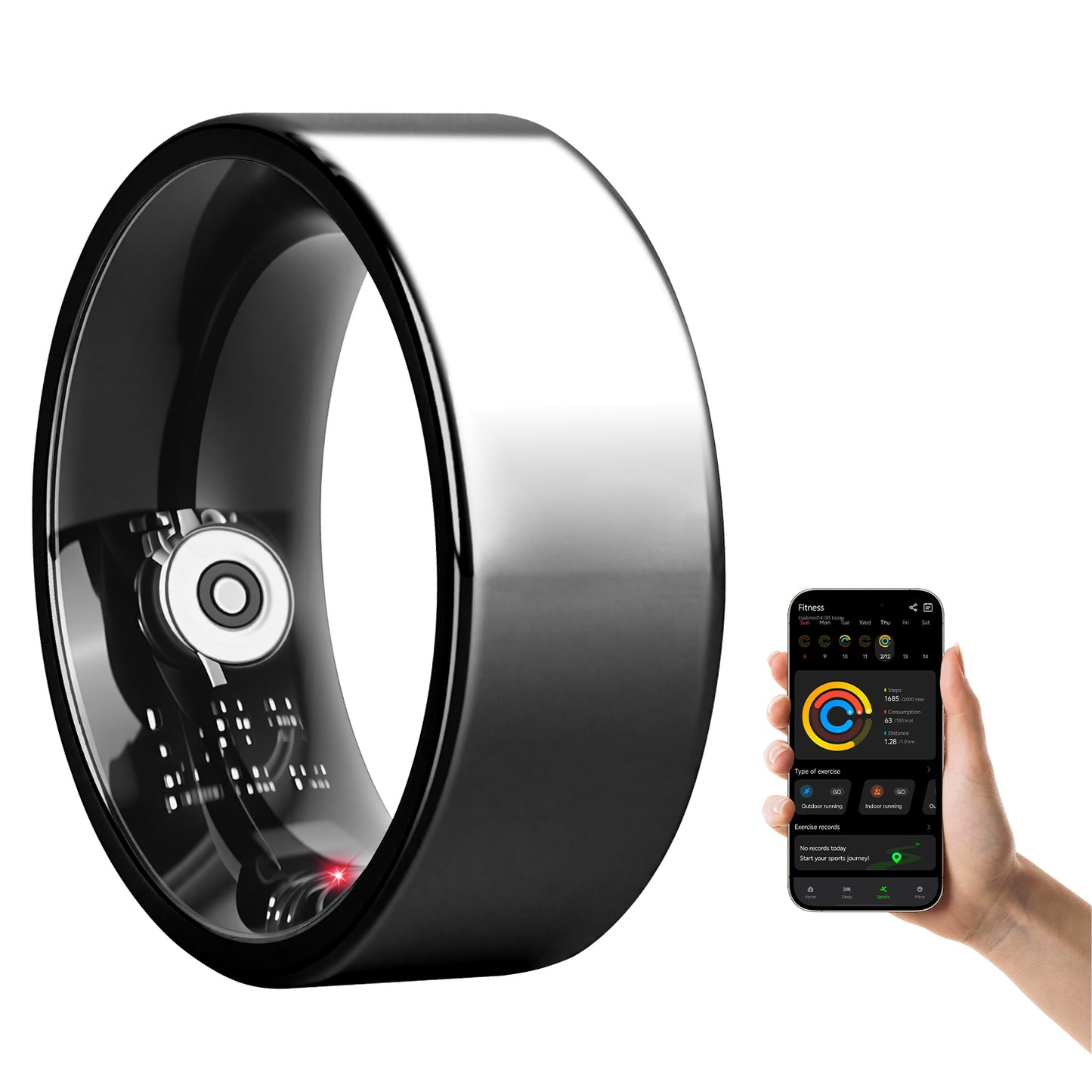 Smart Ring Health Tracker Fitness Sleep Stress HRV Tracker With Charging Case Magnetic Charging Cable For Women & Men Compatible With IOS & Android 7-Day Battery Life Size7 Size8 Size9 Size10
