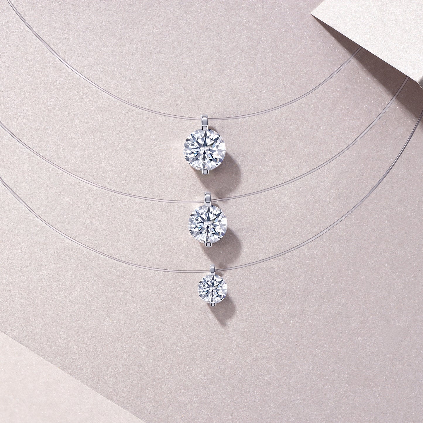 S925 Sterling Silver Invisible Necklace, 1&2&3ct D-VVS1 Moissanite Solitaire Pendant, Platinum Plated 40&46cm Chain, GRA Certified Gift Box