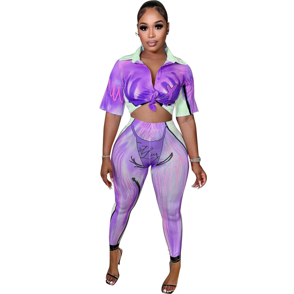 Two-piece Summer Printing Temperament Commute Sweet Beauty