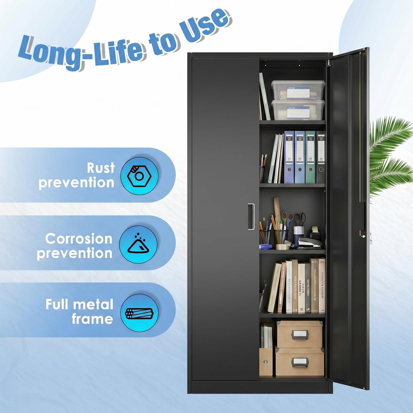 Metal Garage Storage Cabinet, Lockable Steel Storage Cabinet With 4 Adjustable Shelves For Garage, Office, Home, Assembly Required, Black
