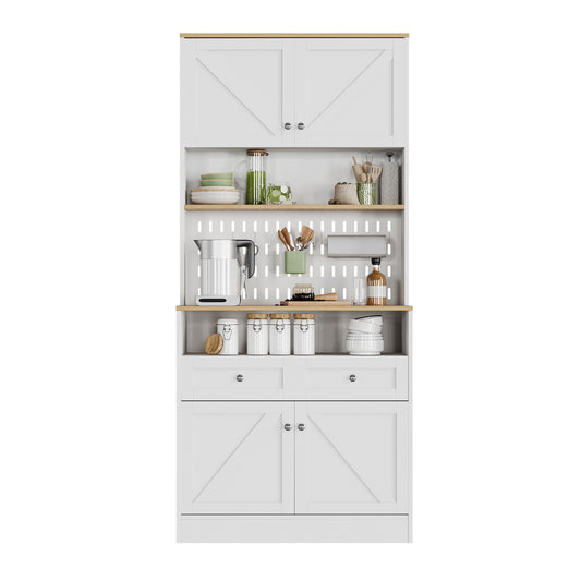 Stylish White Dining Room Sideboard With 2 Drawers And 4 Doors  Elegant Buffet For Kitchen, Dining Room & Living Room With Silver Handles And Generous Storage Space