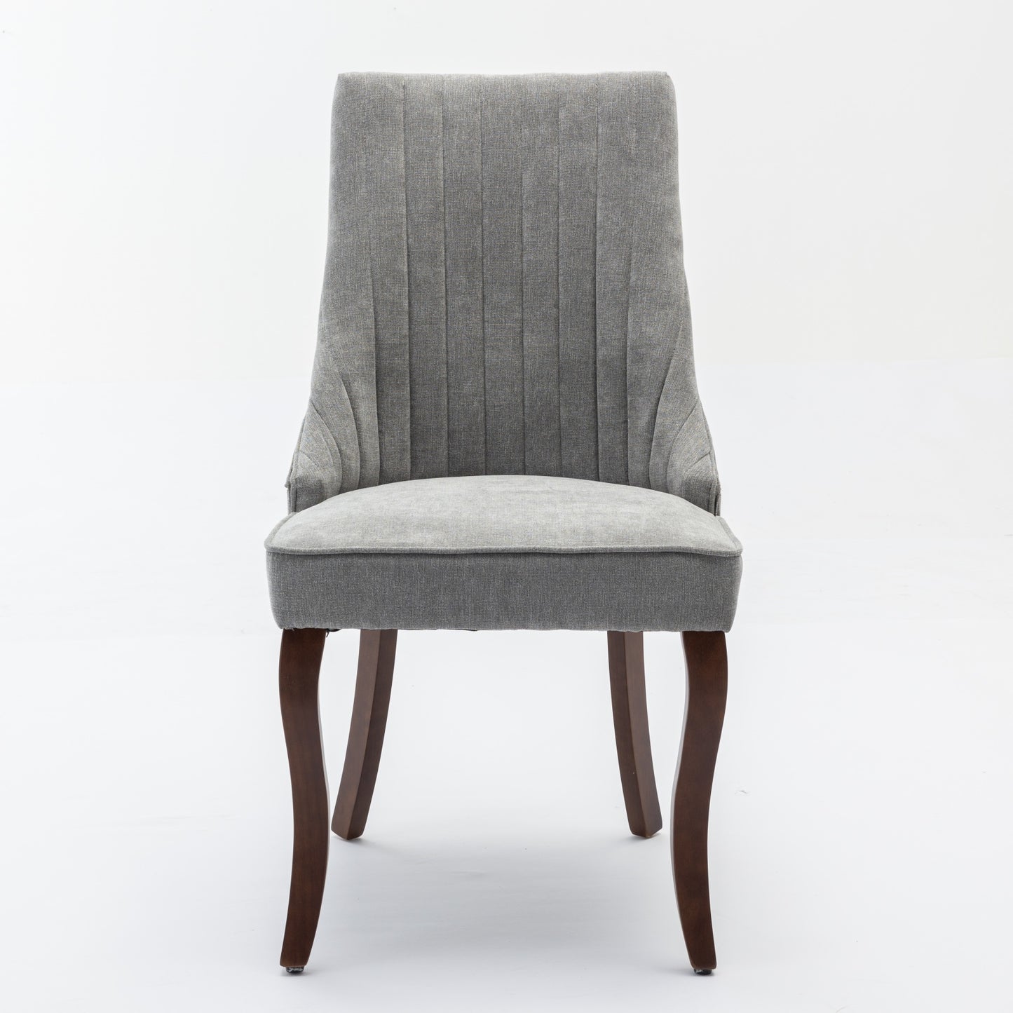 Rayon Cloth Flocking Linen Dining Chairs Channel Kitchen Dinner Chair Comfy Fabric Upholstered Accent Chair For Dining Room With Curved Solid Wood Legs,Set Of 2  Gray , DE1847GY