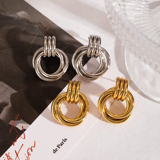Non Tarnish Gold Stainless Steel Stud Earrings, Minimalist Niche Luxury High Fashion Titanium Steel Daily Women Ear Accessories