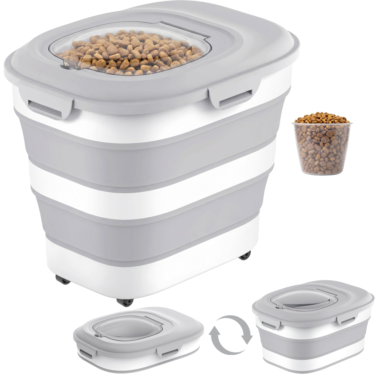 Dog Food Storage Container With Wheels, Collapsible Pet Food Storage Container With Clear Window, Measuring Cup & Scoop, BPA Free Cat Food Container For Rice, Flour, Grain, Bird Seed