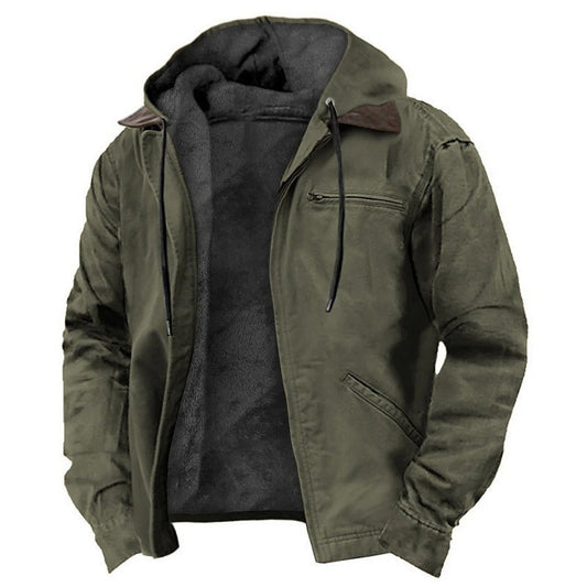 Winter Hooded Coat With Pockets Fashion Warm Fleece Zip-up Jacket Casual Outwear Men's Clothing