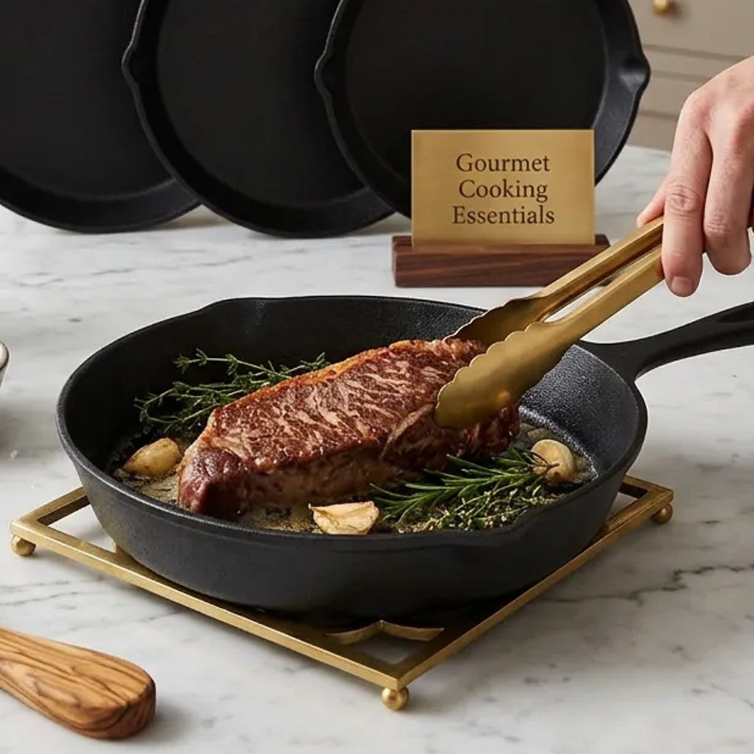 3pcs Pre-Seasoned Cast Iron Skillet Grill Pan With Handle For Grill, BBQ,Kitchen And Camping Cookware