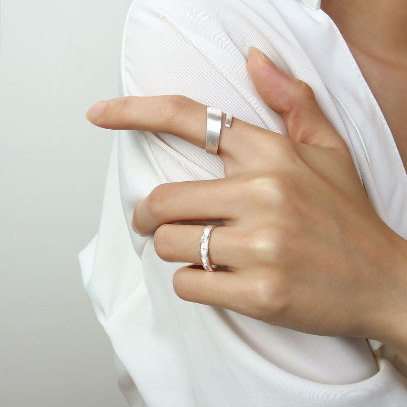 S925 Sterling Silver Open Ring, Minimalist Brushed Plain Silver Band, Korean Style Silver Jewelry Wholesale