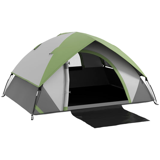 Two Man Single Room Dome Tent, With Accessories - Green/Grey
