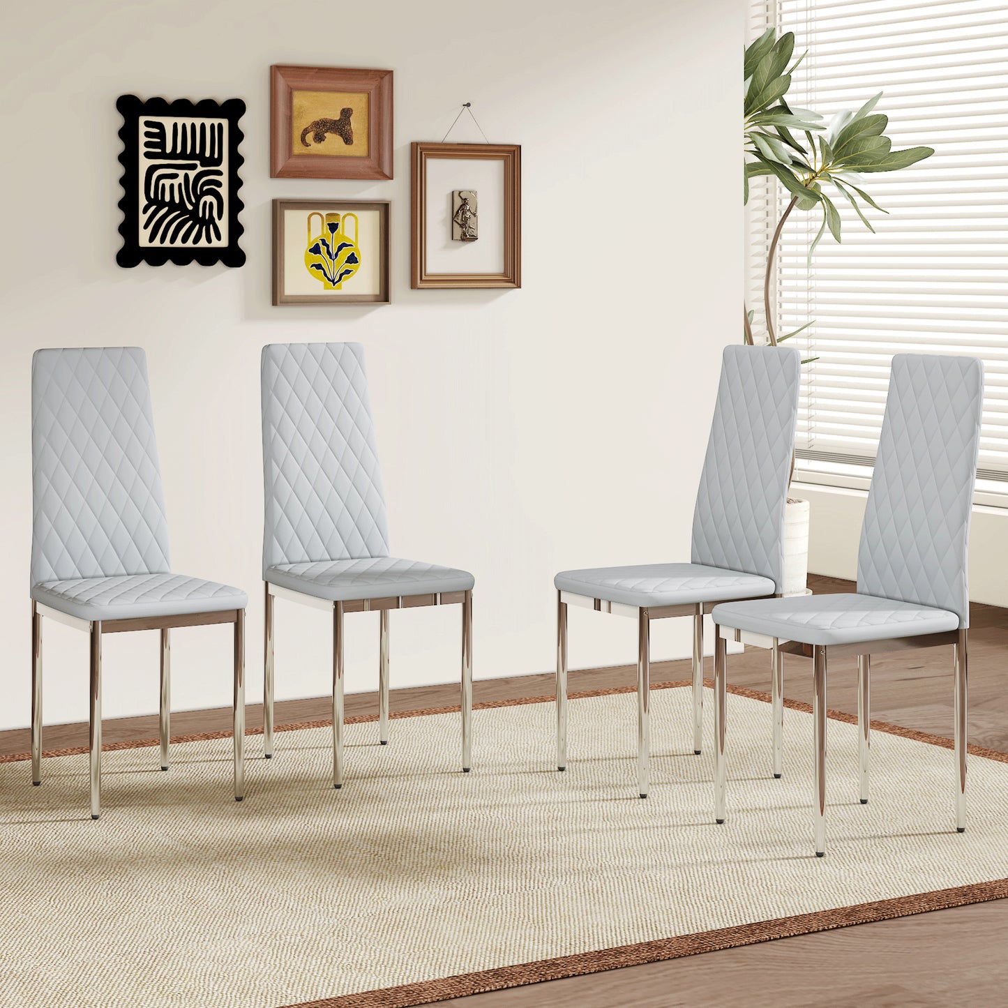 Modern Style Dining Chairs Set Of 4 In Light Gray, Essential For Minimalist Homes.Meeting Family Dining Needs,PU Material Seat,Silver Metal Legs,Blending Into Various Home Environments.W1151107274