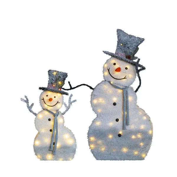 Set Of 2 Lighted Snowman With Top Hat Christmas Decorations, Pre-lit 2D Holiday Decor With 80 Warm White LED Lights For Xmas Outdoor Indoor Decor Lighted Holiday Displays