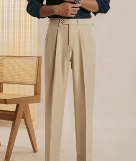 Casual Dress Trousers Korean-Style Straight-Cut Cropped Pants Slim-Fit Business Formal Trousers