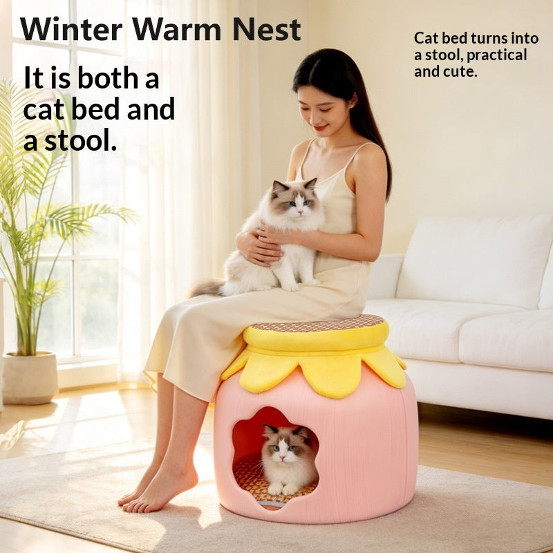 Closed All-in-one Cat Bed With A Cooling Mat For Summer