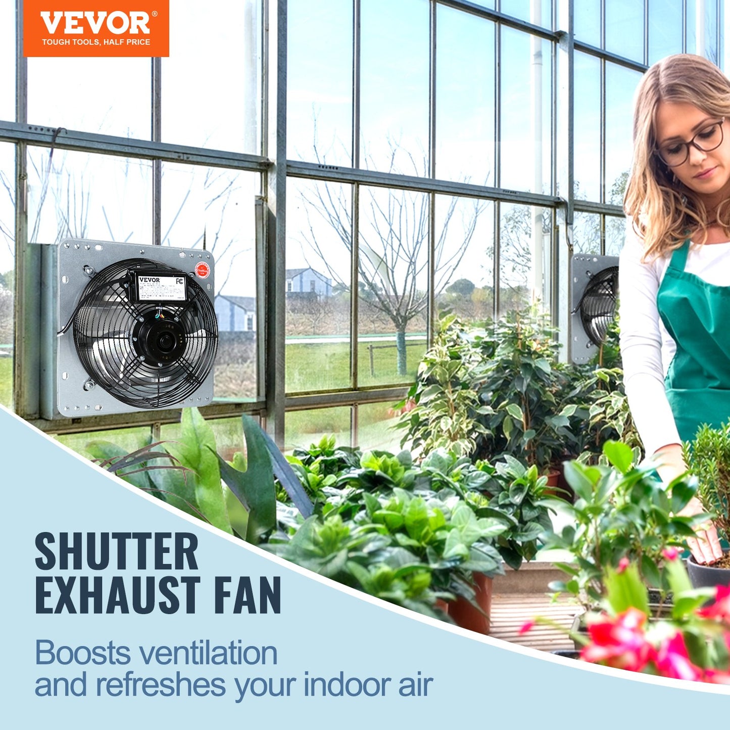 12'' Shutter Exhaust Fan, High-speed 1000 CFM, Aluminum Wall Mount Attic Fan With AC-motor, Ventilation And Cooling For Greenhouses, Garages, Sheds, Shops, FCC