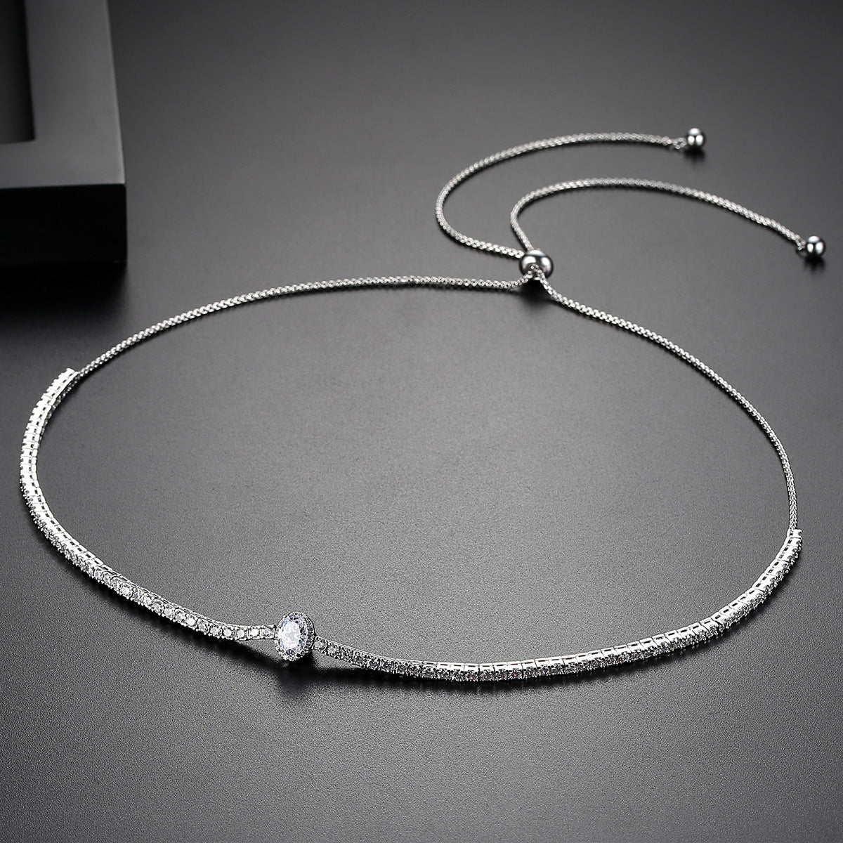 Pull-out Adjustable Copper Inlaid Zirconium Necklace Fashionable Korean Version Of The Card Neck