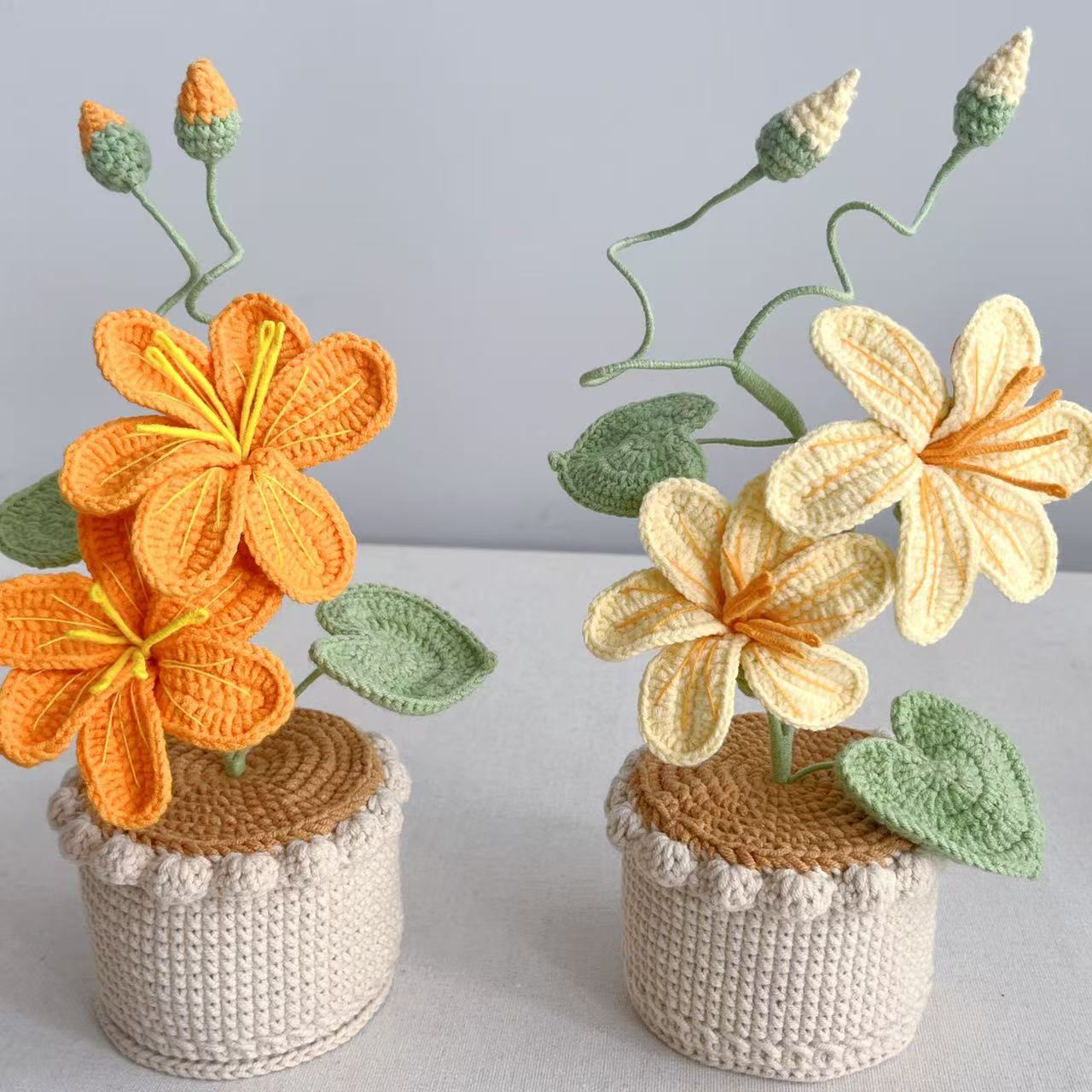 Artificial Flower Decor Hand-woven Yarn Potted Bouquet