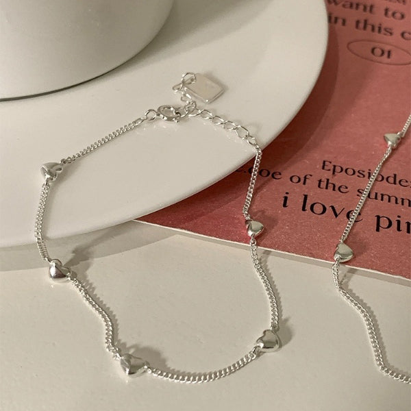1pc 999 Sterling Silver Multi-Heart Chain Bracelet, Minimalist Delicate Style, Perfect For Daily Wear And Valentine's Gift