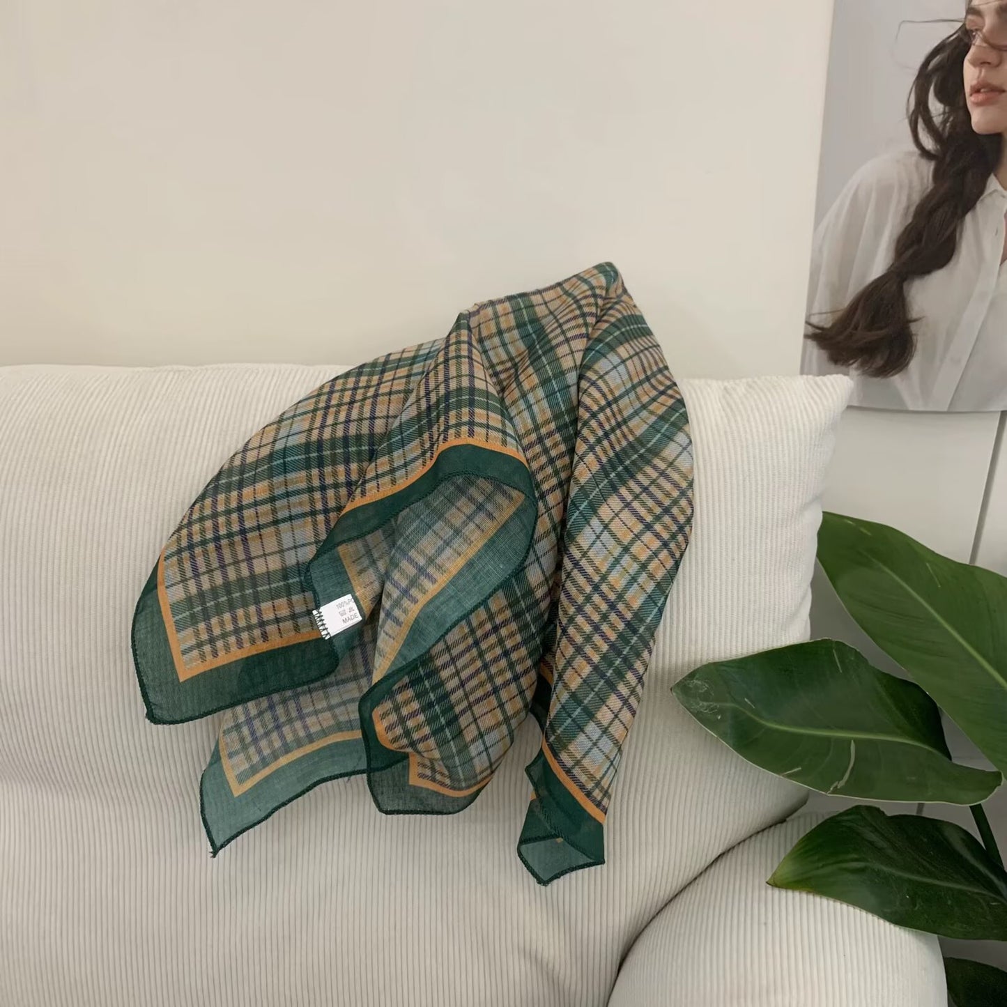 Korean-style Cashew Flower Cotton-Linen Square Scarf For Women