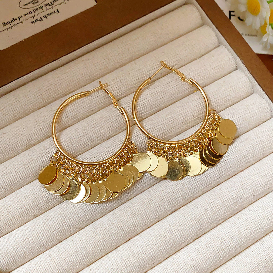 Silver Needle Metal Texture Round Tassel Earrings For Women Fashion Personality Versatile Luxury