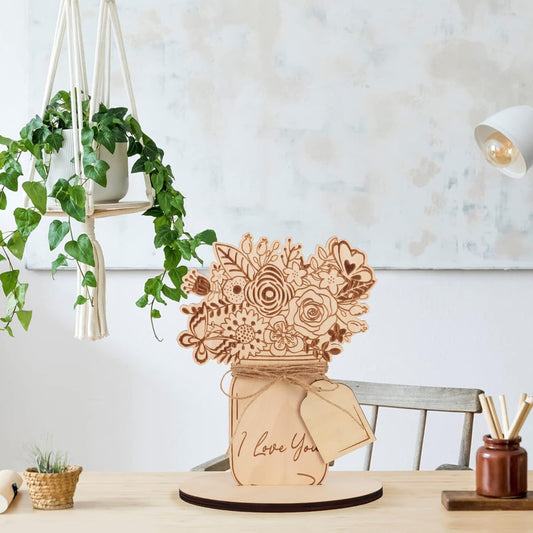 Log DIY Painted Vase Flower Ornaments Laser Engraving Wooden Flower Arrangement Crafts Mother's Day Handmade Gifts Desktop Decoration