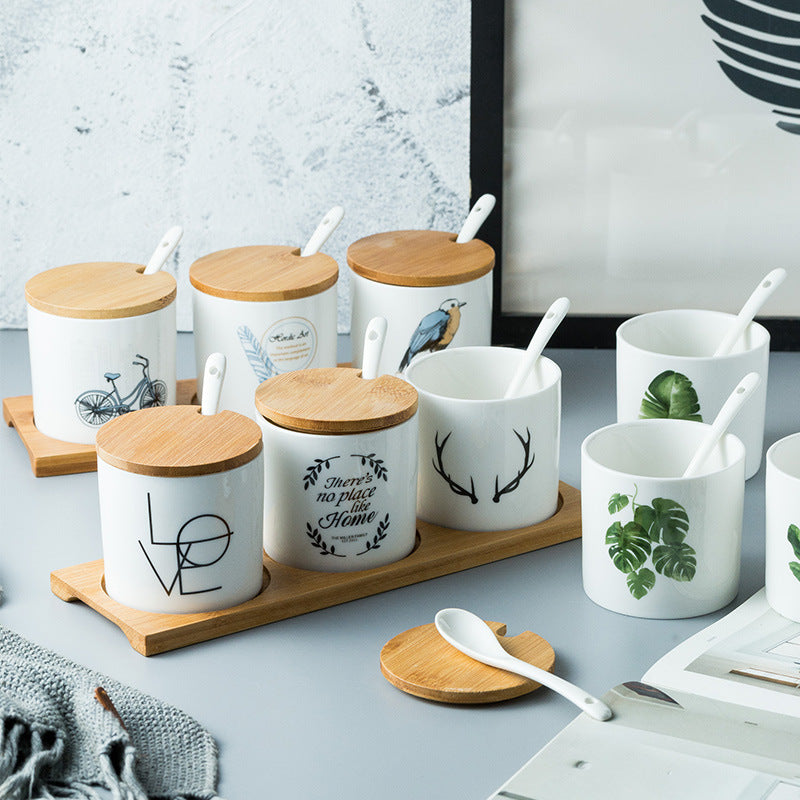 Household Kitchen Ceramic Condiment Jar Set