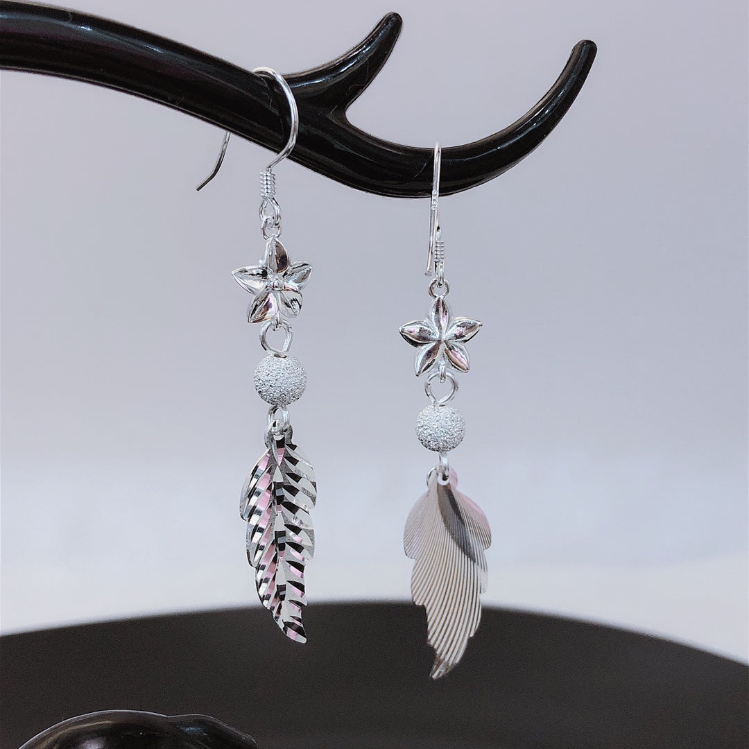 1pcs 999 Sterling Silver Star Feather Hook Earrings, Bohemian Trendy Style, Ideal For Birthday Gifts