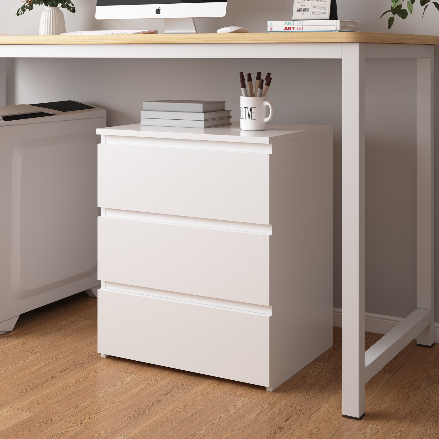 Set Of 2 3 Drawer Dresser, Small Dresser For Closet, Wooden White Nightstand For Bedroom, Chest Of Drawers Side Table Storage Cabinet For Home Office , Each Box Contains Two Side Tables