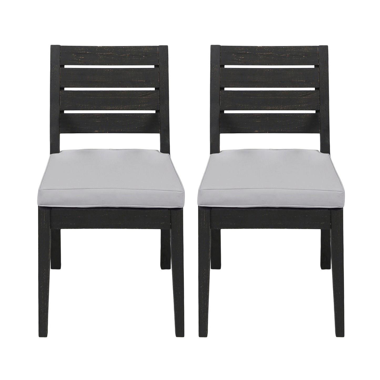 Outdoor Acacia Wood Armless Dining Chair With Cushions  Set Of 2  , Sandblasted Dark Gray   Light Gray
