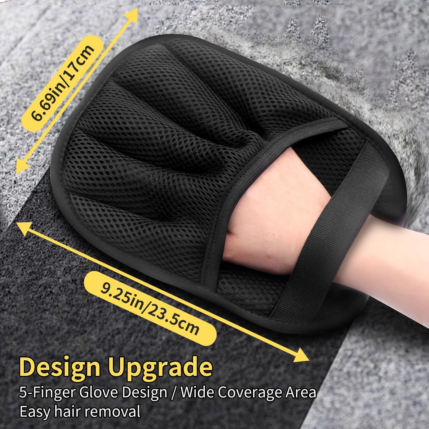 Upgraded Pet Hair Removal Gloves With Snug Elastic Wrist - Electrostatic Five-Finger Reusable Fur Remover For Cats & Dogs, Effortless Cleaning Tool For Couch, Carpet, Clothing & Car Seats