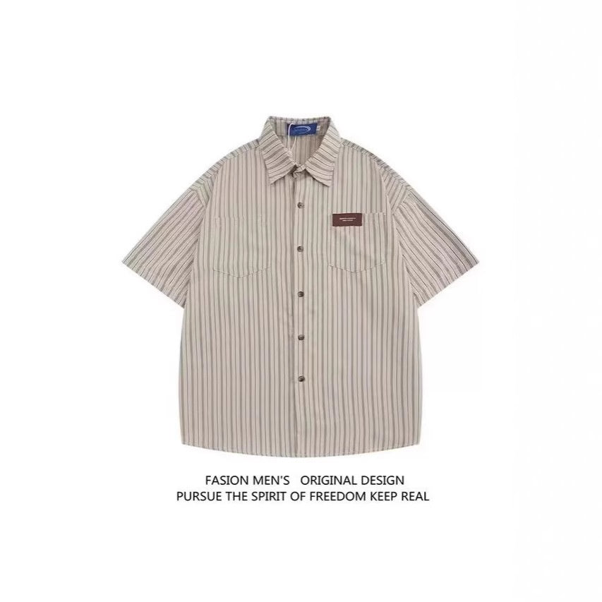 New Japanese-style Striped Lapel Short-sleeve Shirt