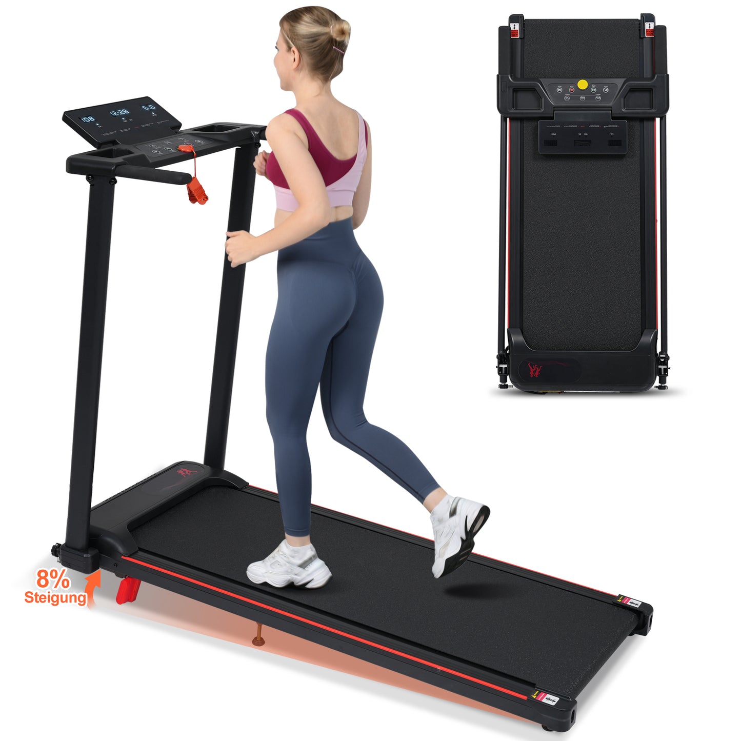 Treadmill With 8 Incline, Portable Treadmill For Home With Handle, Foldable Treadmill With 1-12 Km H And 120 Kg Load Capacity, 3.0 HP, 4 Adjustable Feet, Quick Button Speed