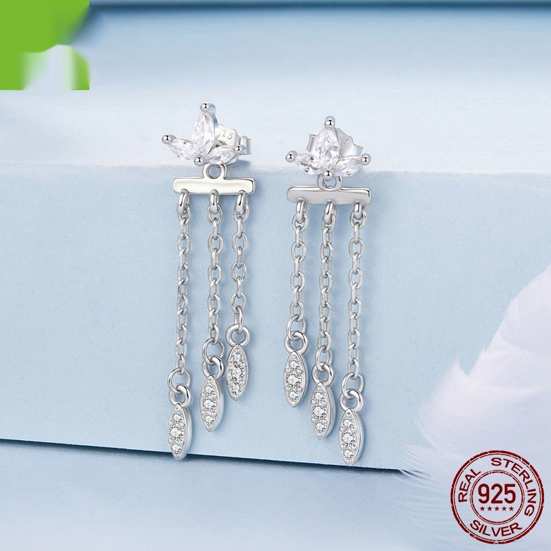Small Flower Tassel Front And Rear Structure Ear Studs Light Luxury Smart