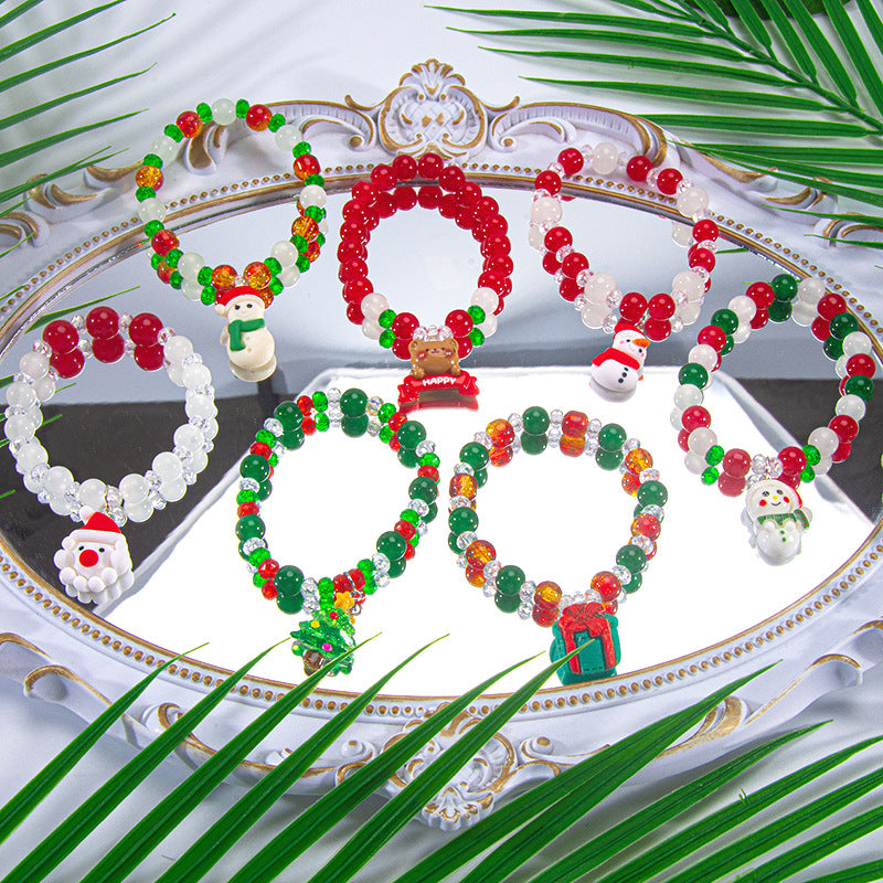 New Christmas Hand-Decorated Glass Beads Imitation Jade Beaded Bracelet Sweet And Versatile High-End Girls' Bracelets Fashion Accessories