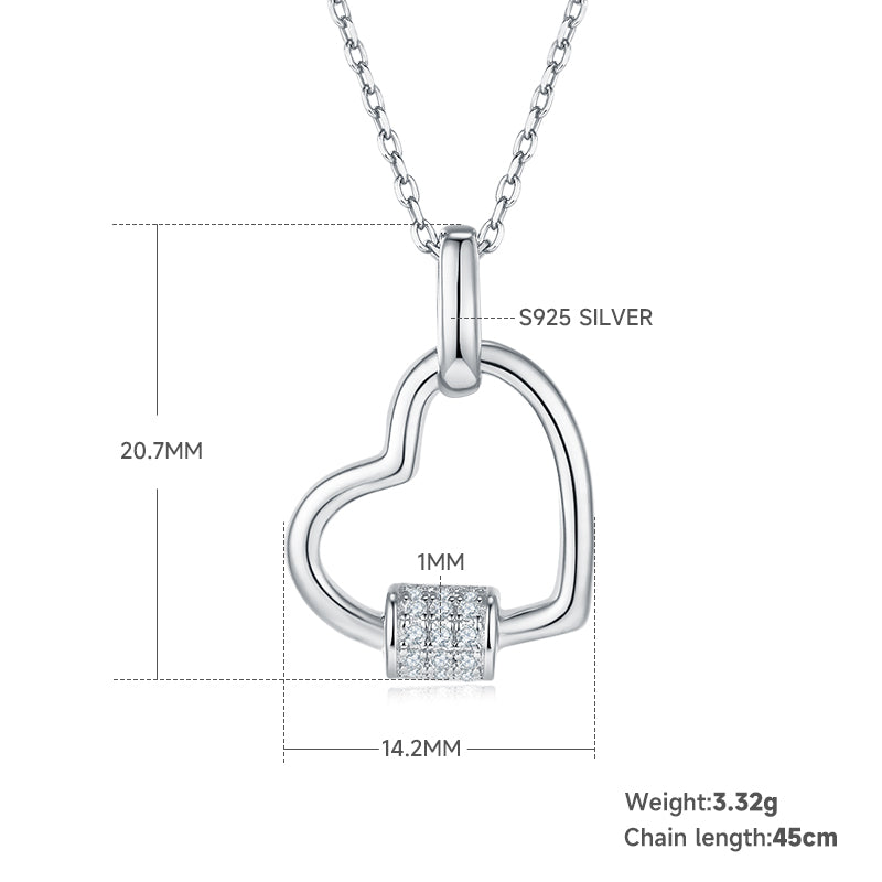 3.3g S925 Sterling Silver Heart Necklace 45cm  15 Stone Moissanite Pave Bar Pendant With GRA Certificate, Platinum Plated Romantic Jewelry Gift Box Set For Women