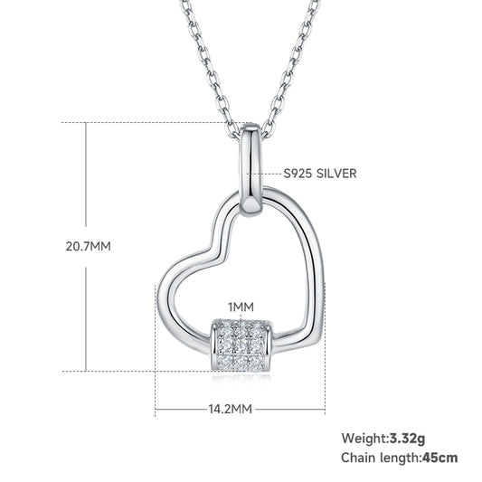 3.3g S925 Sterling Silver Heart Necklace 45cm  15 Stone Moissanite Pave Bar Pendant With GRA Certificate, Platinum Plated Romantic Jewelry Gift Box Set For Women