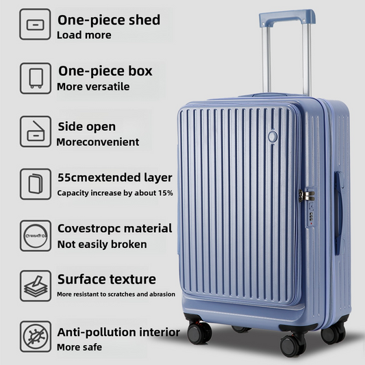 Front Opening Expandable Carry On Luggage, Large And Medium Sized Cabin Bag, Made Of Alloy Material, TSA Lock, USB Charging Port, Foldable Cup Holder