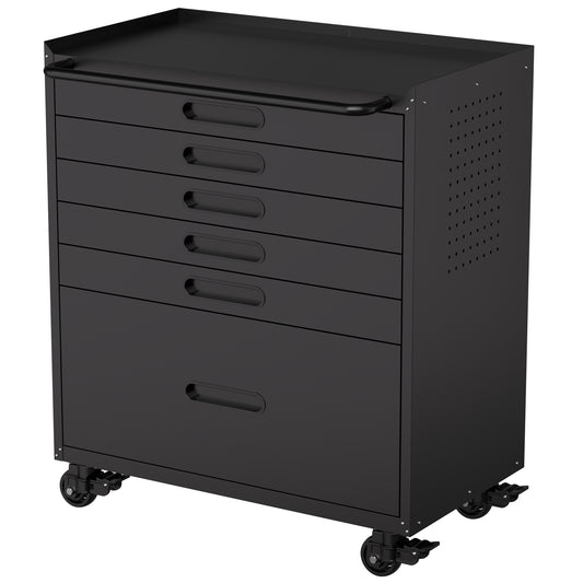 34.3  Rolling Tool Chest With 6 Drawers - Mobile Garage Cabinet Organizer, All-Drawer Design For Small Parts & Tools, Heavy Duty Steel Construction