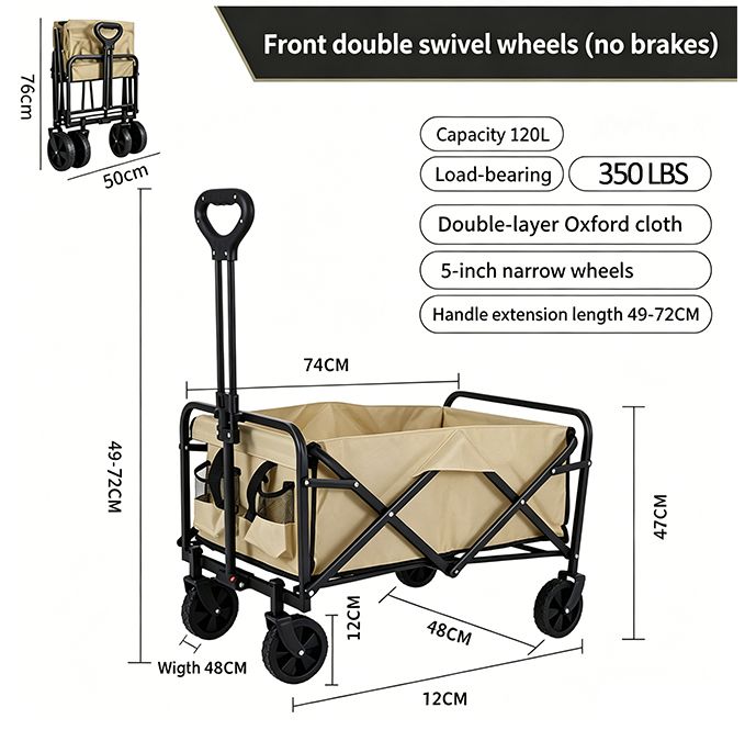 Multifunctional Folding Handcart, Portable And Foldable Outdoor Camping Vehicle, Suitable For Various Scenarios Such As Picnics, Beach Outings, Shopping, Gardening, And Carrying Groceries.