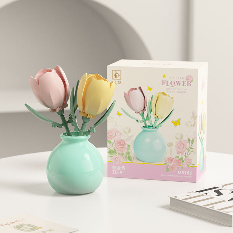 Building Block Flower Educational Assembled Toys Vase Series Ornaments