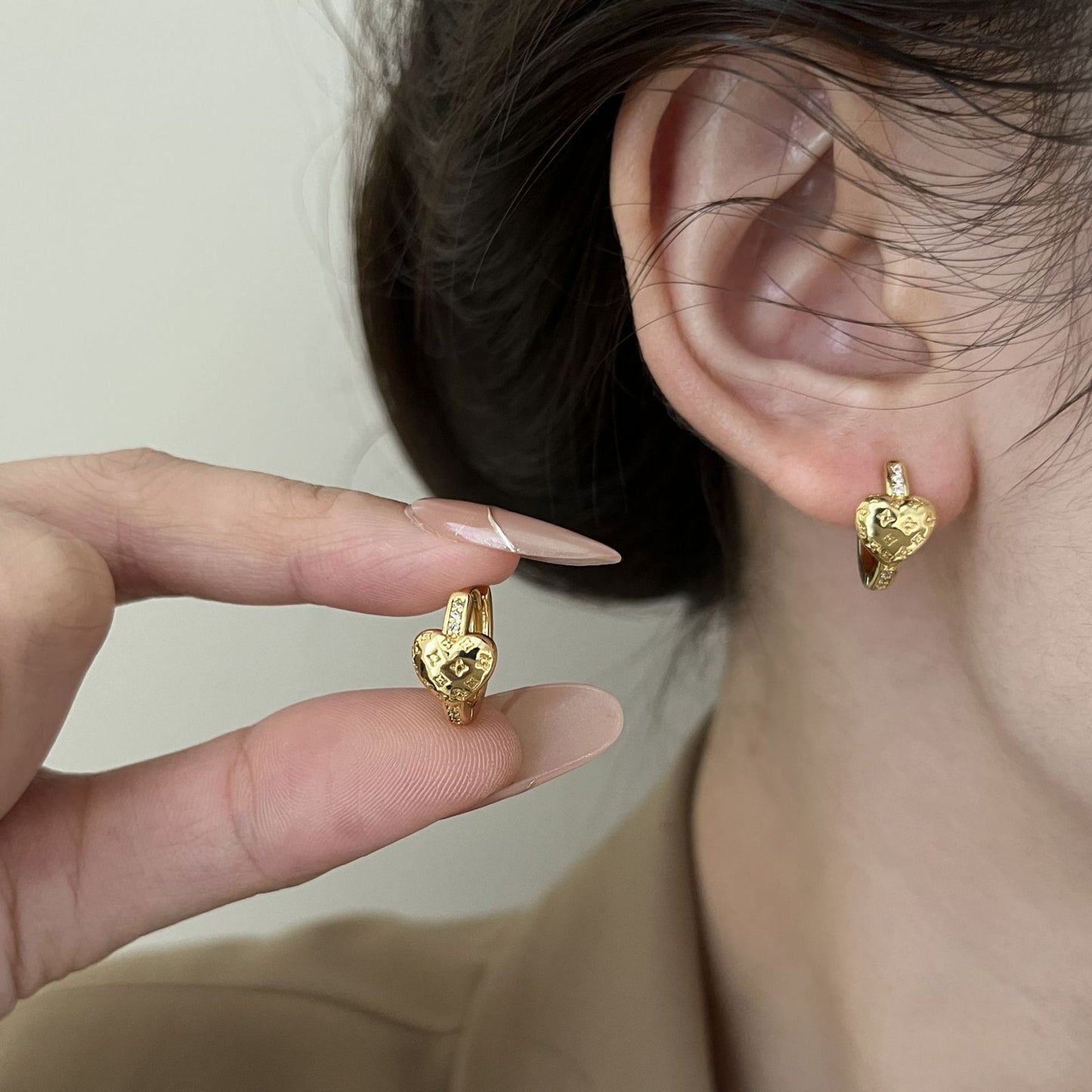2025 New Zircon Monogram Heart Ear Cuffs For Women - European Style High Grade Earrings, Light Luxury Fashion Elegant Ear Jewelry
