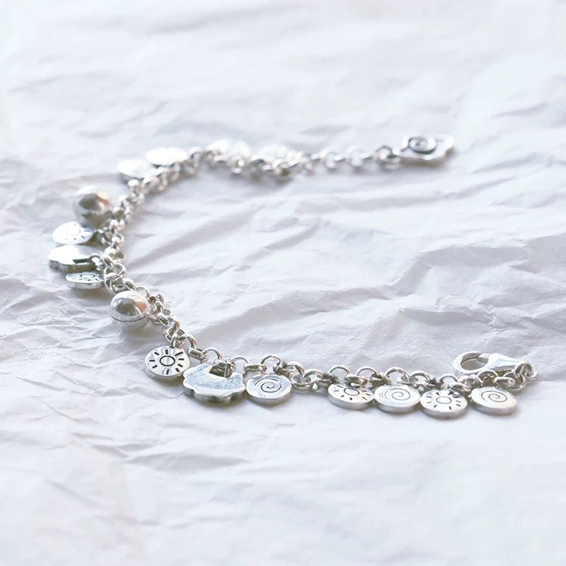 1pc 999 Sterling Silver Sun & Cloud Charm Bracelet, Retro Style, Perfect For Daily Wear And Valentine's Gift