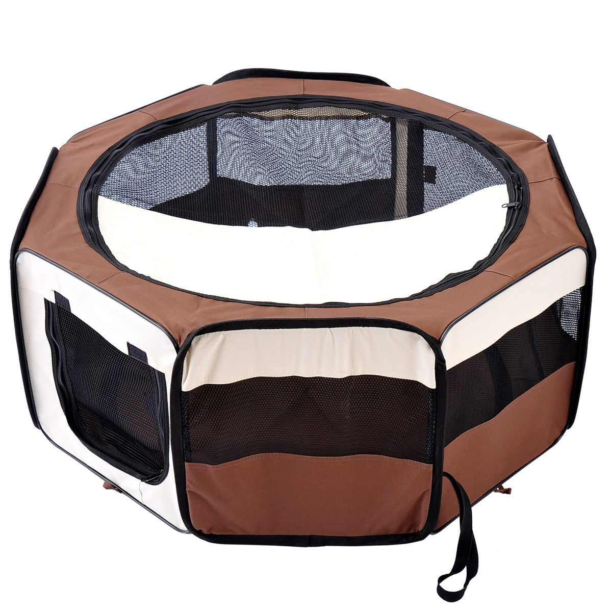 PawHut Portable Cat Dog Playpen Pet Puppy Rabbit Guinea Pig Pen Run Dia 90 X 41H Cm Indoor & Outdoor Brown