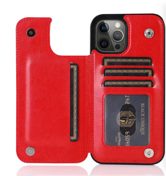Solid Color Double Buckle Mobile Phone Leather Case