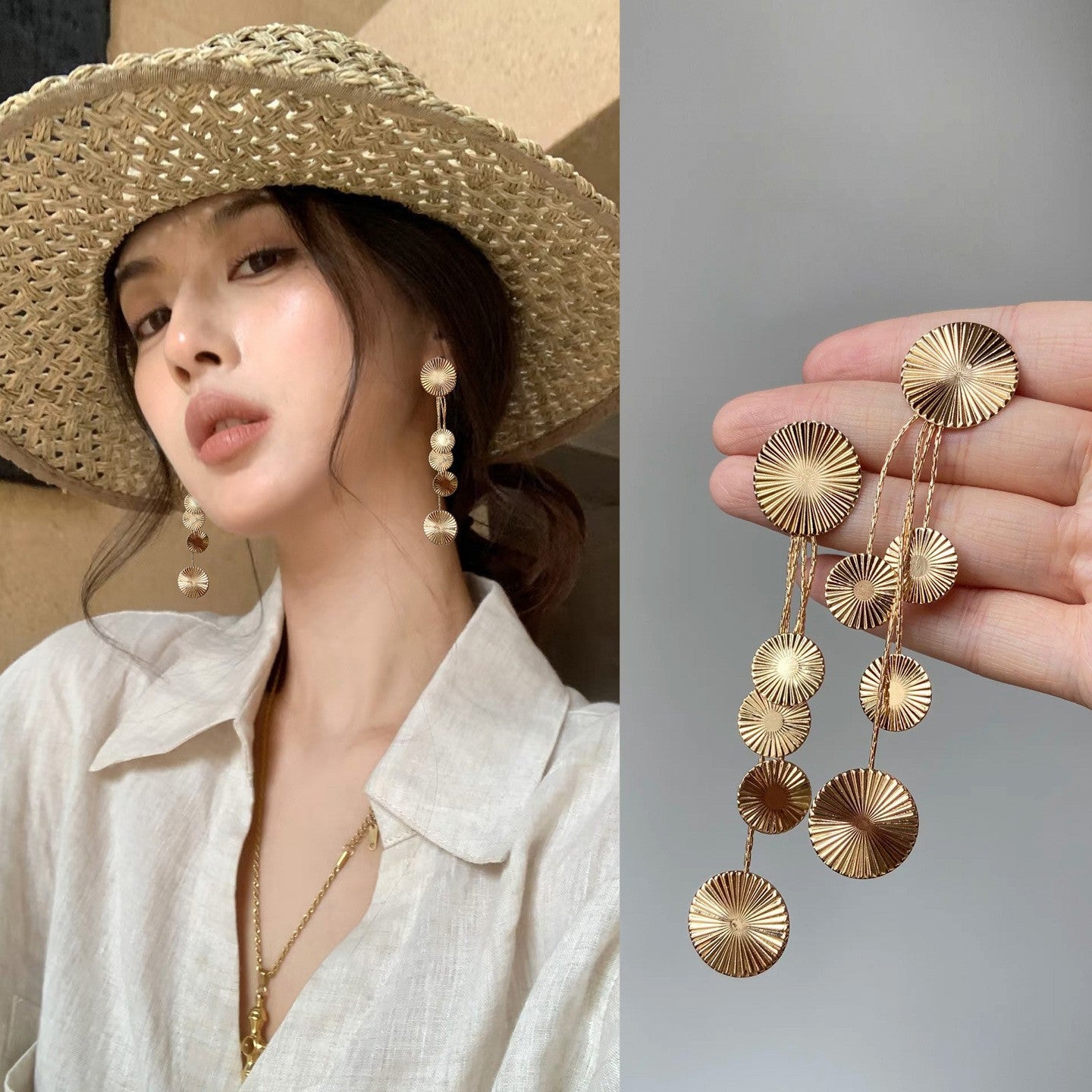 Silver Needle Metal Texture Round Tassel Earrings For Women Fashion Personality Versatile Luxury