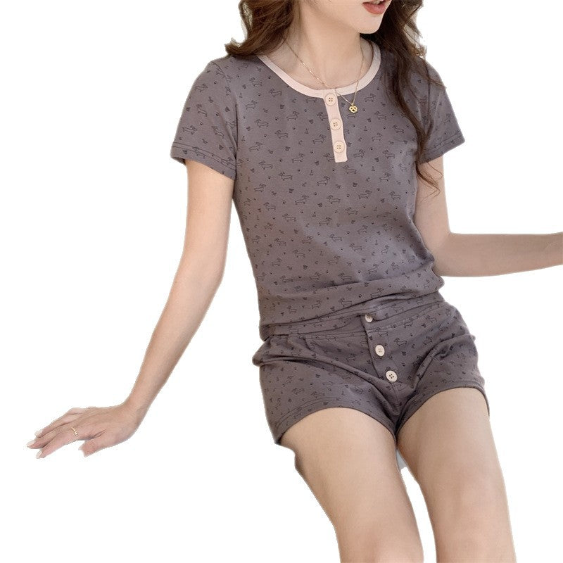 Korean Sweet Princess Pajamas Women Summer Sexy Short Sleeve Set