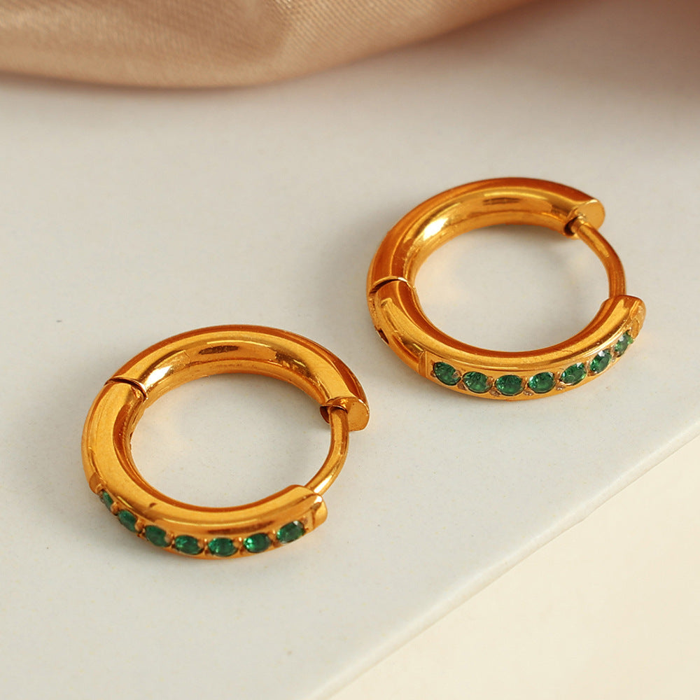 Foreign Trade European And American Fashion Korean-Style Round Micro-Inlay Colorful Zircon Earrings