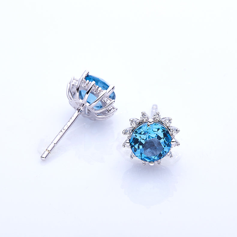 S925 Sterling Silver Starburst Stud Earrings, 6mm Natural Blue Crystal, Platinum Plated 1.6g, Sparkling Snowflake Earrings For Women, Fashion Jewelry Gift Box