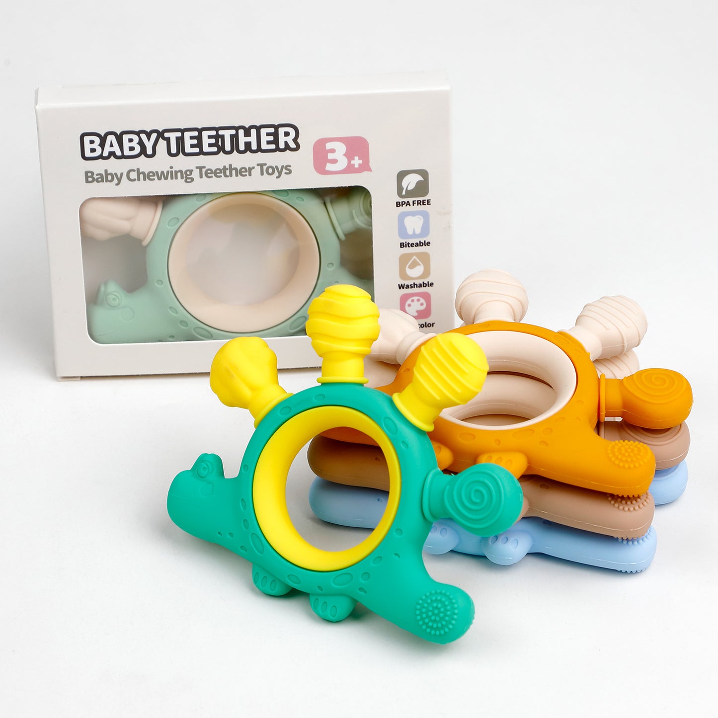 Food-grade Silicone Two-tone Dinosaur Animal Teether